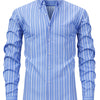 Sky Blue Men's New Thin Digital Print Striped Long Sleeve Shirt, Wrinkle-, No Ironing, Versatile Fashion Date Shirt