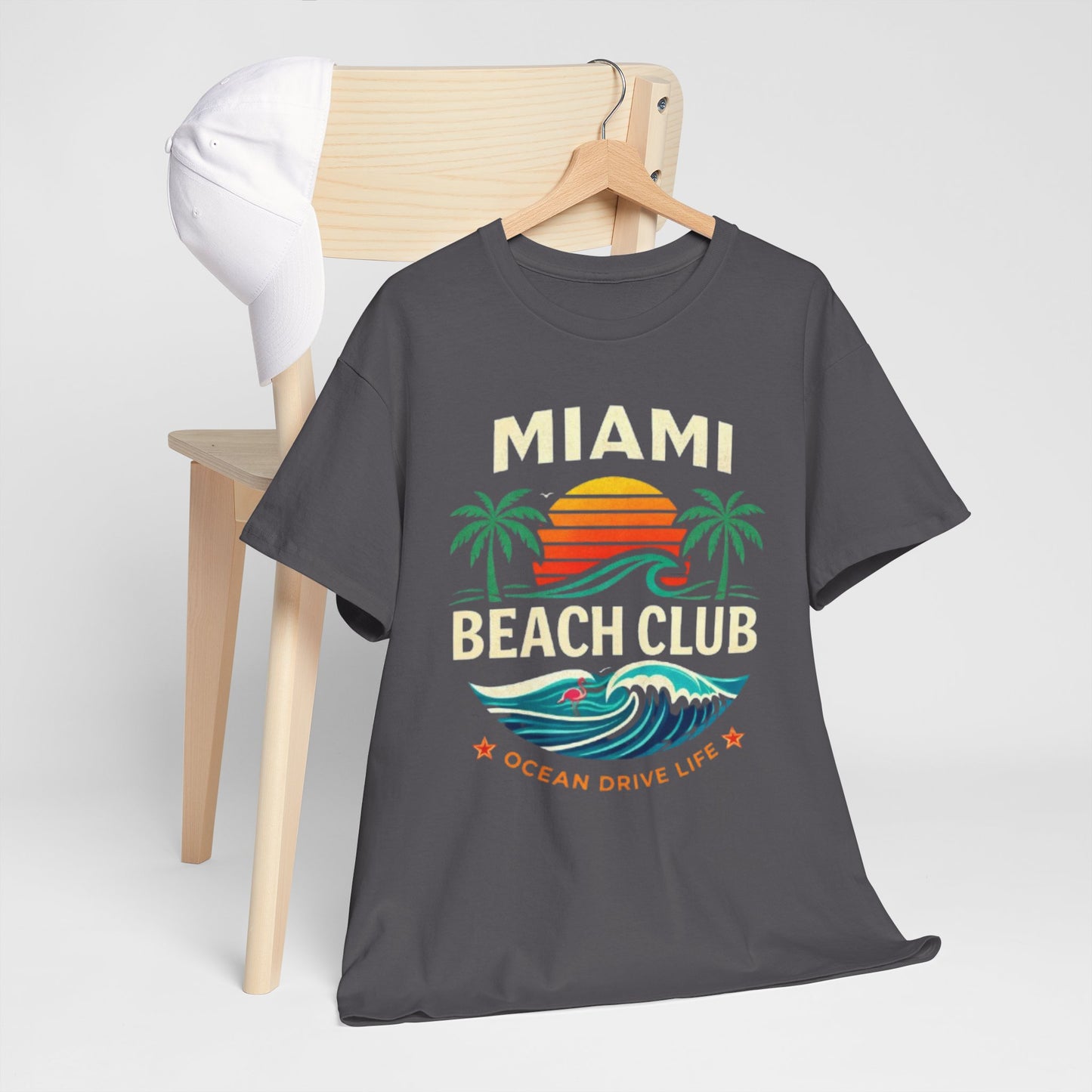 Miami Beach Club Graphic T-Shirt – Ocean Drive Life Palm Tree Sunset Tee