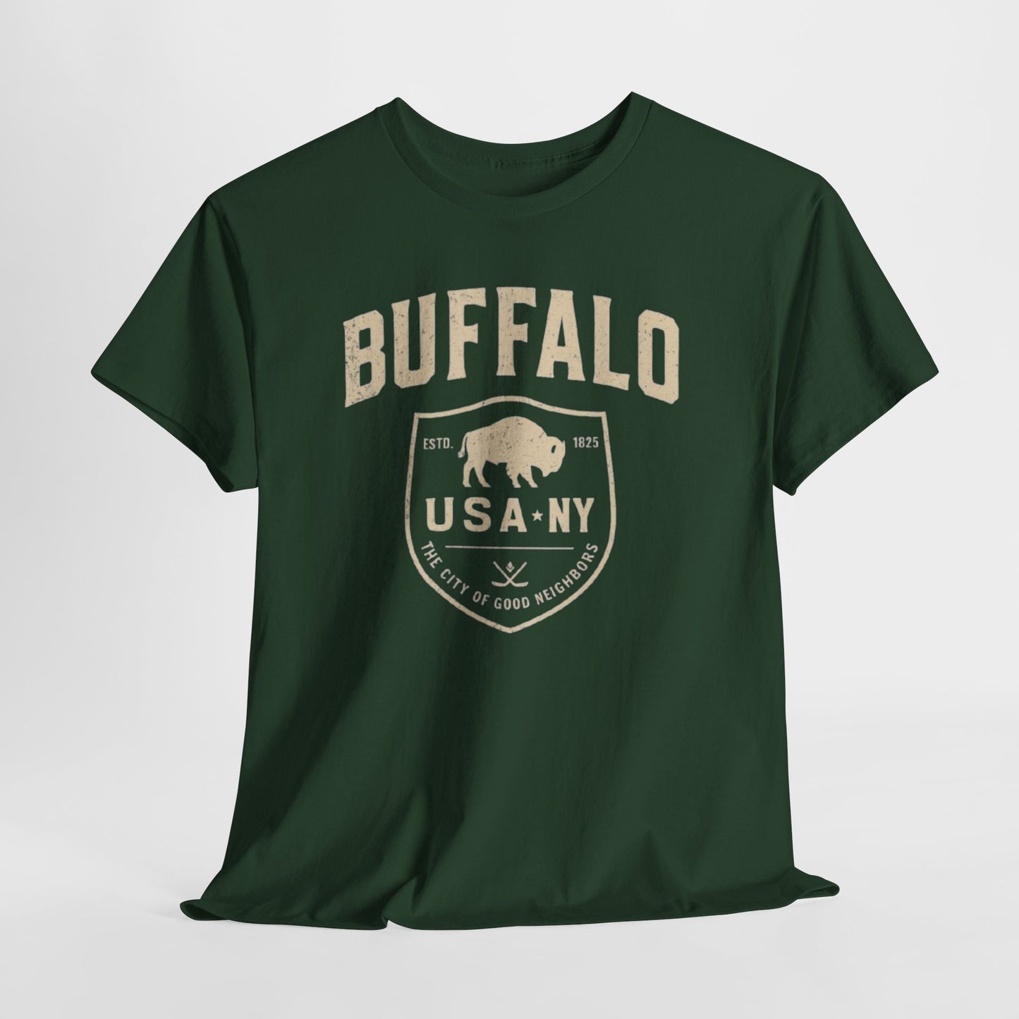 Buffalo USA-NY Shield T-Shirt — Vintage Buffalo Emblem Tee
