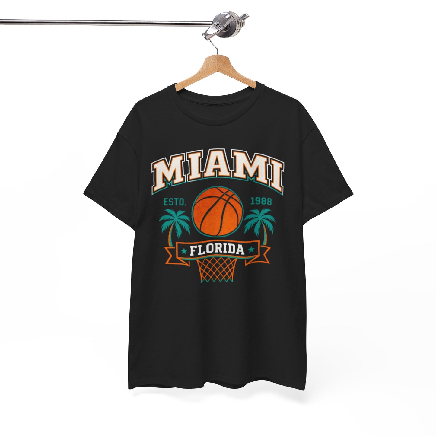 White Smoke Miami Florida Basketball Tee — Retro Palm Tree Hoop Graphic T-Shirt  Florida Sports  Shirt