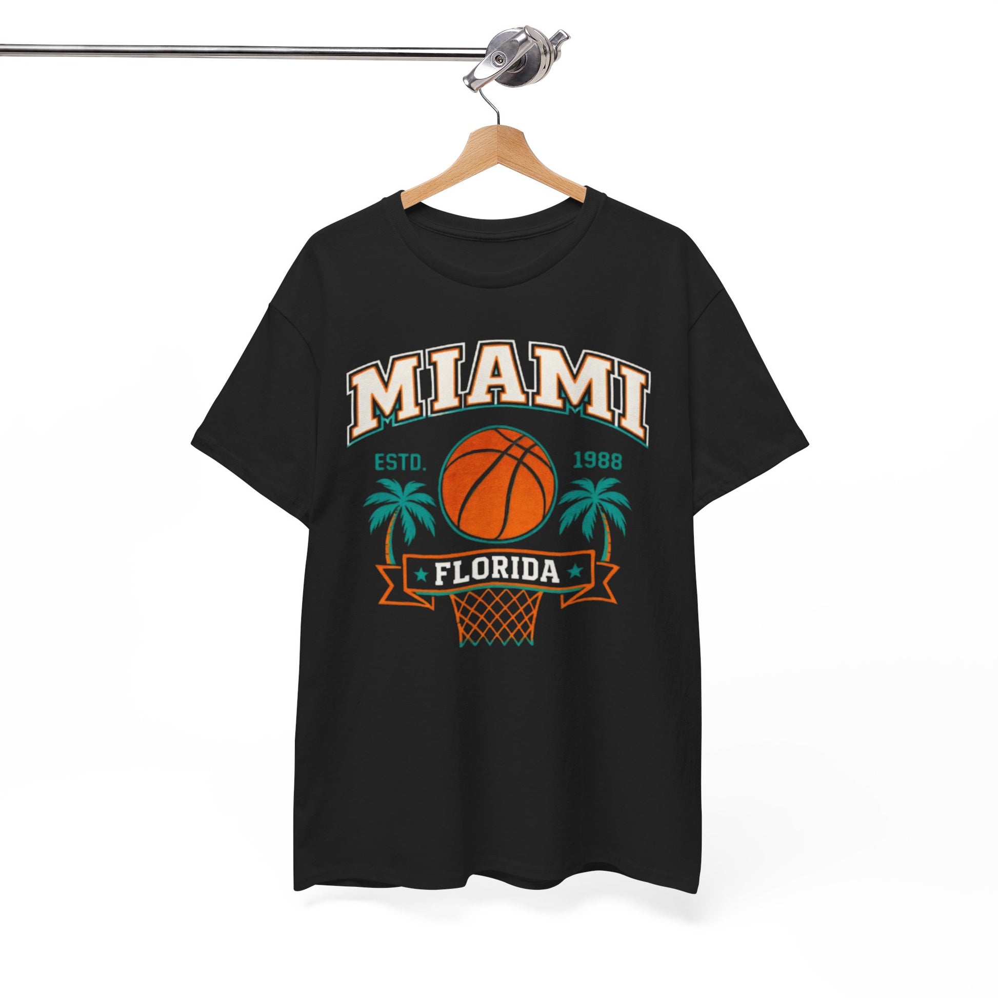 White Smoke Miami Florida Basketball Tee — Retro Palm Tree Hoop Graphic T-Shirt  Florida Sports  Shirt
