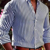 Dark Gray Men's Casual Striped Long Sleeve Shirt -  and White Vertical Pattern, Button- Collar Design, Non-Stretch Fabric, Suitable for Casual Attire, All Seasons | Fitted Cut