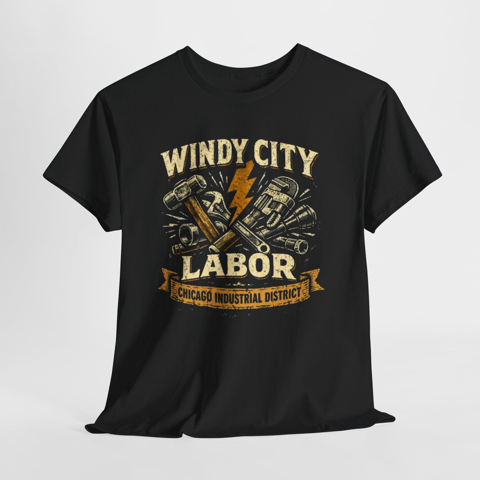 Dark Slate Gray Windy City Labor Chicago Industrial District T-Shirt – Vintage Worker Tools Graphic Tee