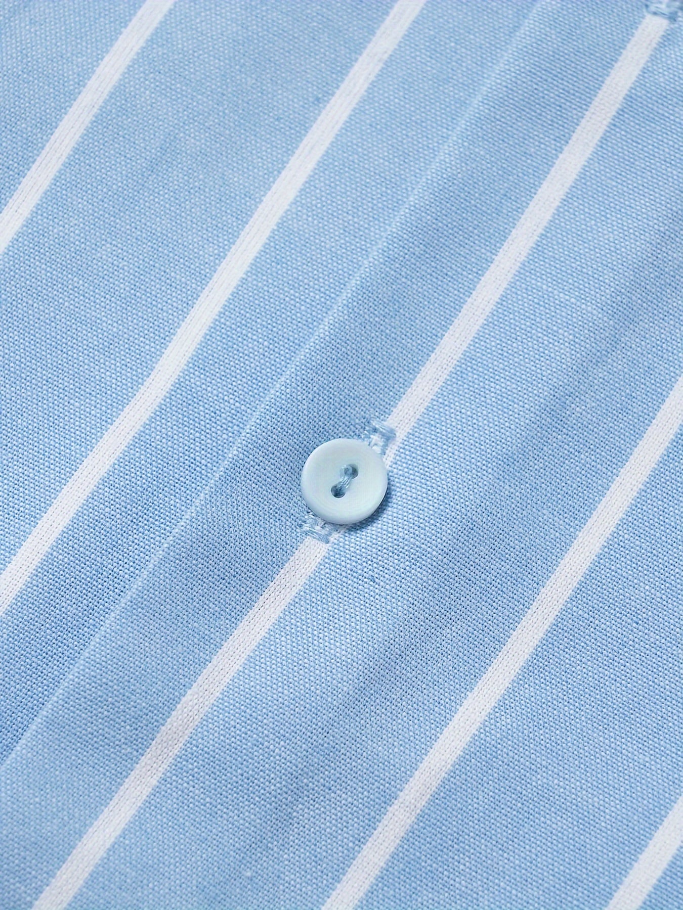 Light Steel Blue Men'S Long-Sleeve Striped Woven Dress Shirt Made of Pure