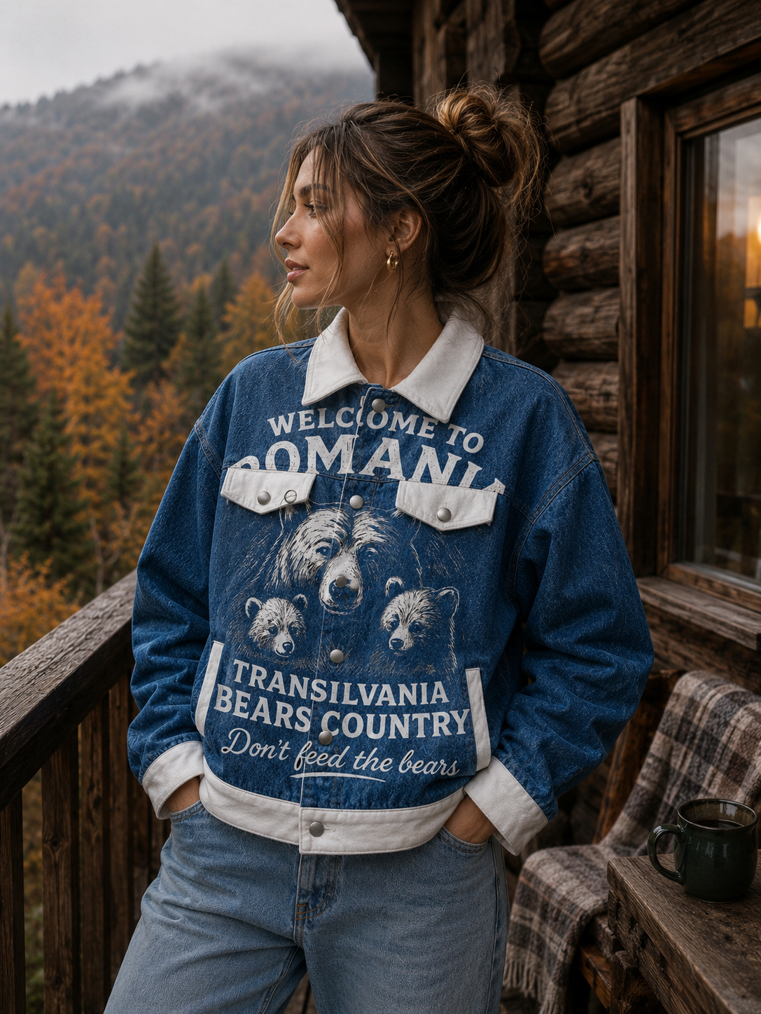 Romania Bear Country Vintage Denim Jacket – Cozy Transylvania Streetwear Jacket