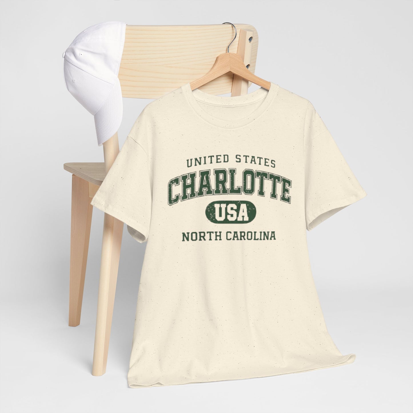 Antique White Charlotte, North Carolina USA Tee — Vintage Collegiate City T‑Shirt