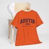 Chocolate Austin Script College Tee – Austin, Texas Graphic T-Shirt