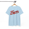 White Smoke Indiana Fever Retro Script Tee — Vintage Red & Gold Graphic T-Shirt
