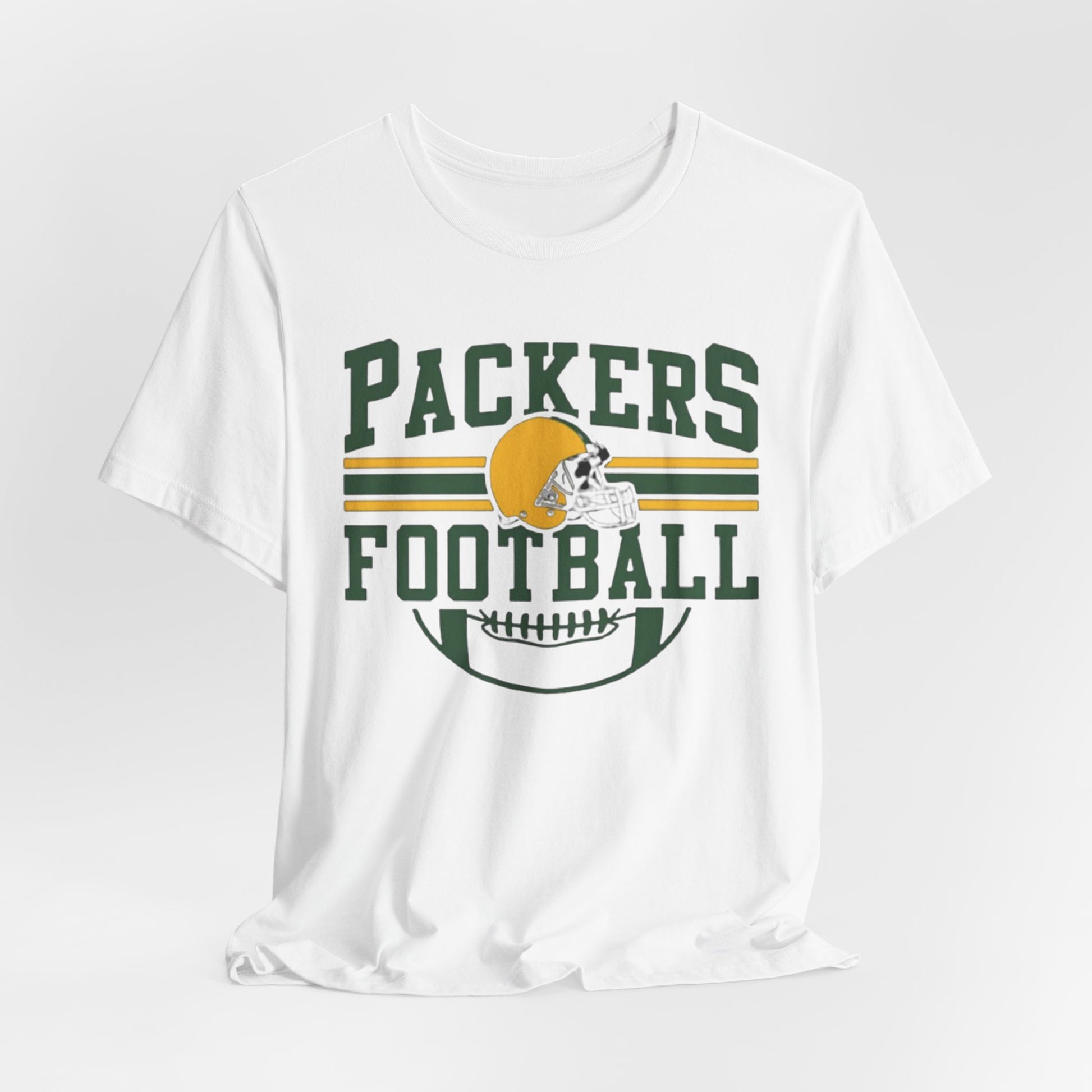 Lavender Packers Football T-Shirt — Retro Helmet & Stripes Fan Tee