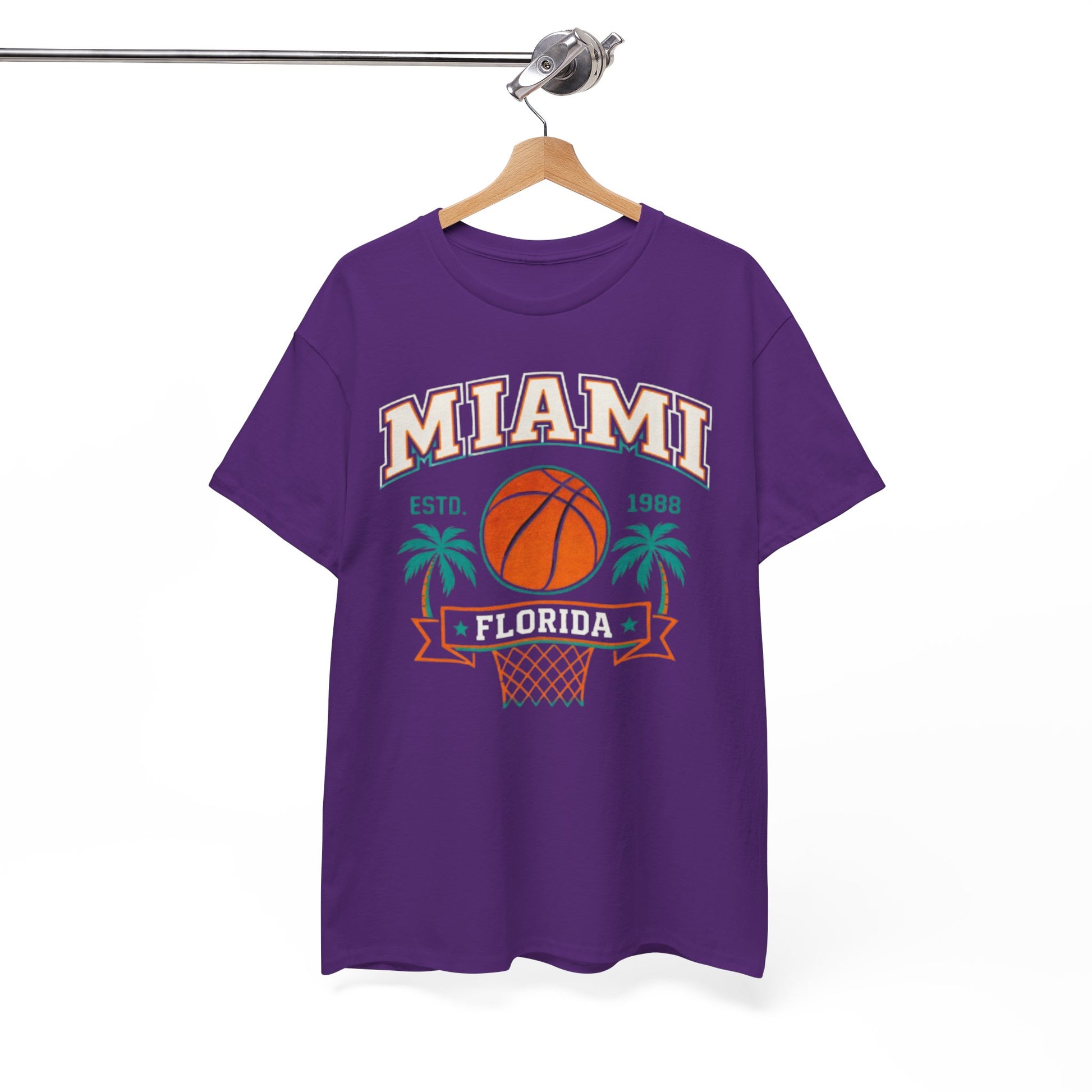 White Smoke Miami Florida Basketball Tee — Retro Palm Tree Hoop Graphic T-Shirt  Florida Sports  Shirt