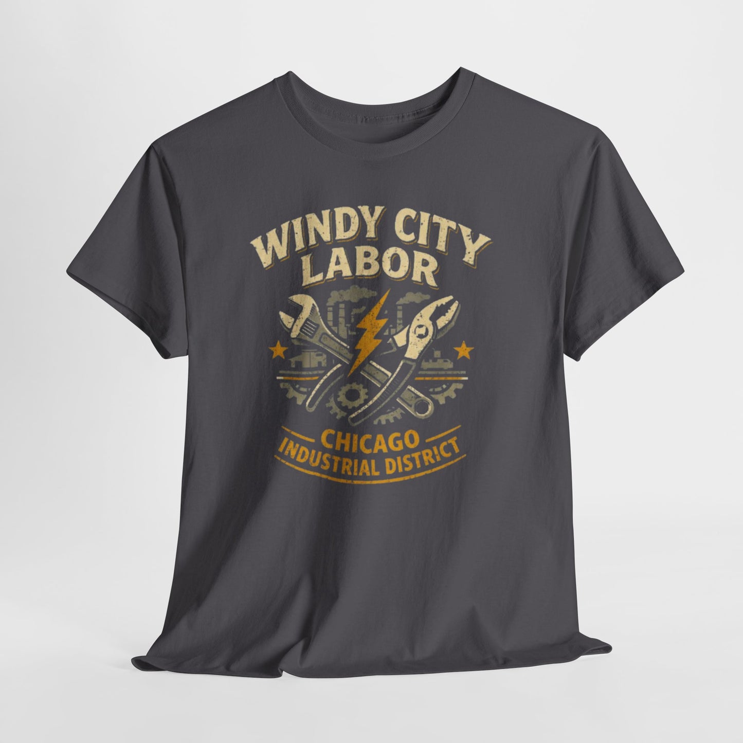 Dark Slate Gray Windy City Labor Chicago Industrial District T-Shirt – Vintage Worker Graphic Tee