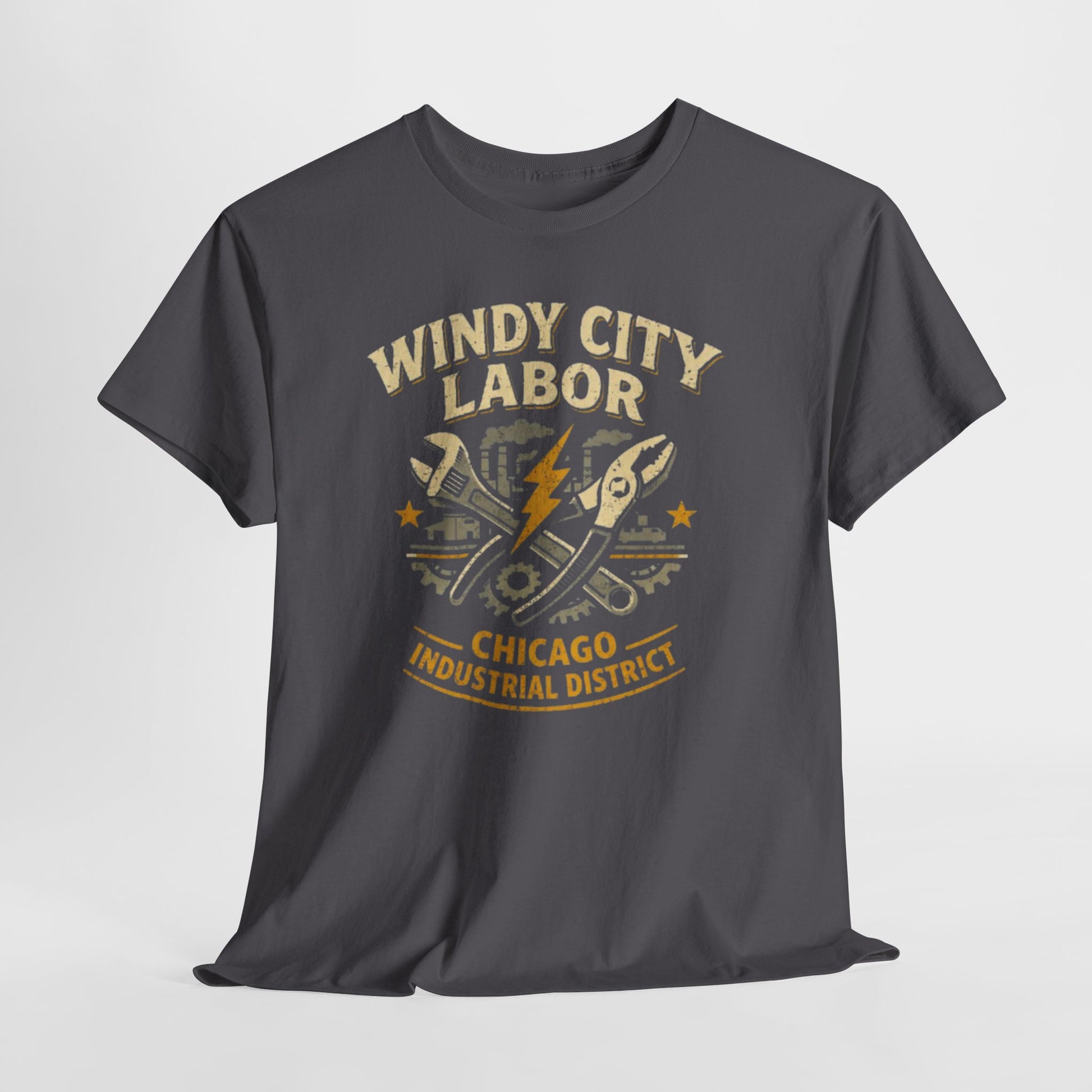 Dark Slate Gray Windy City Labor Chicago Industrial District T-Shirt – Vintage Worker Graphic Tee
