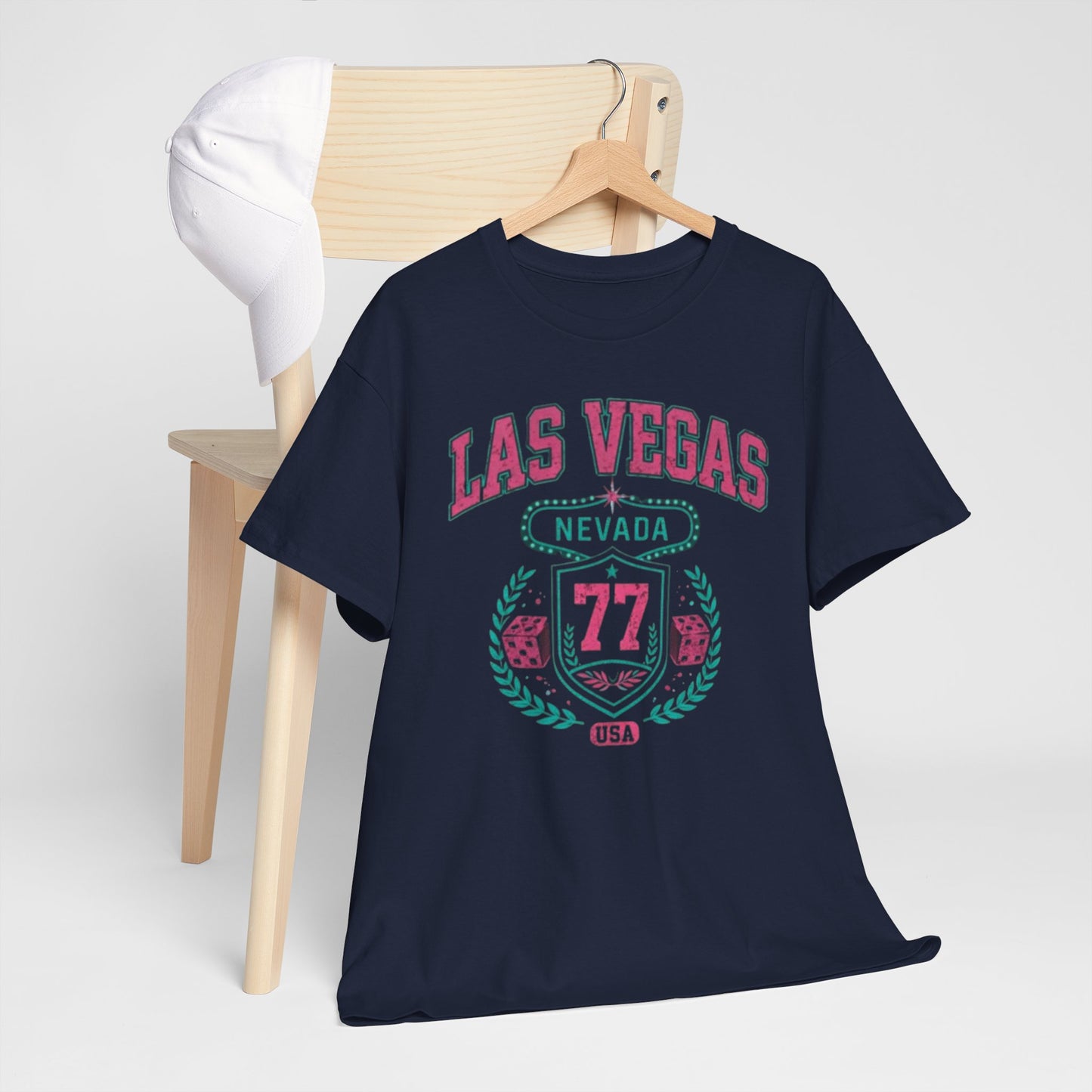 Dark Slate Gray Las Vegas Nevada '77 Crest Tee — Vintage Casino Travel Shirt