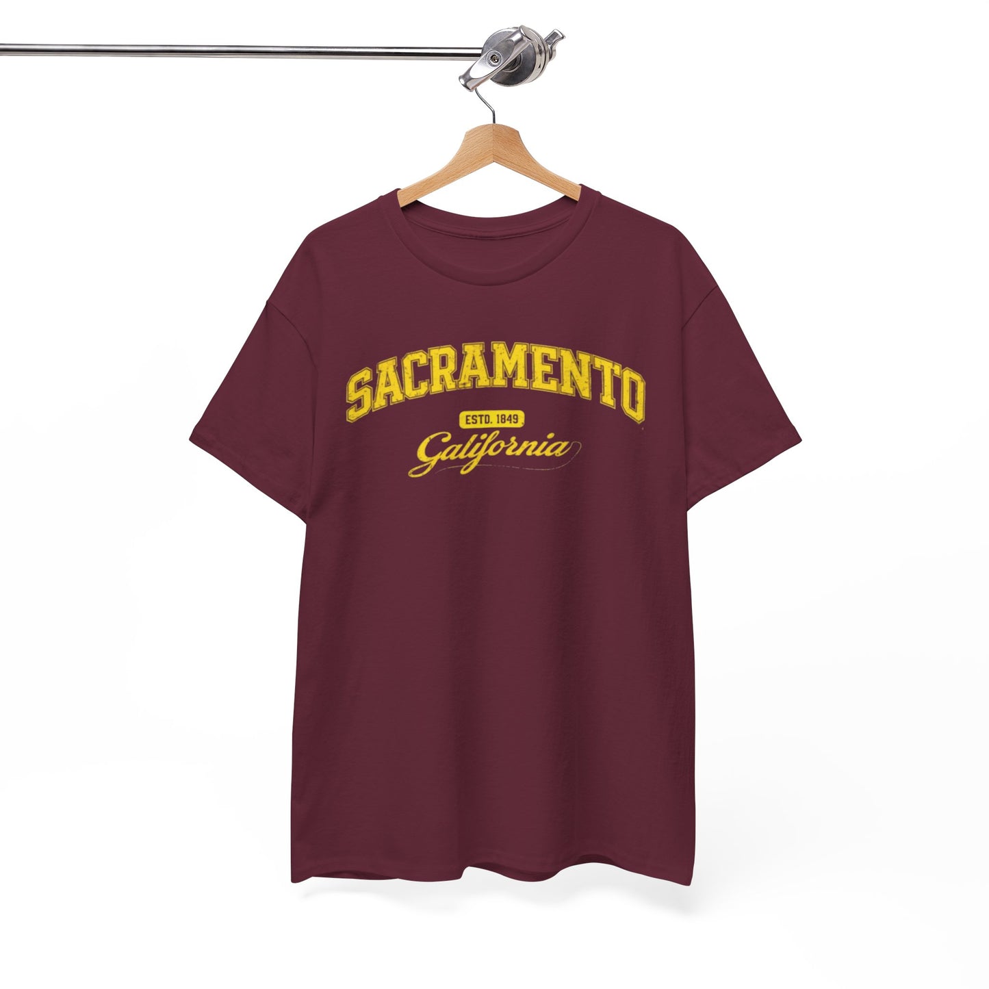 White Smoke Sacramento California Vintage Arc Tee — Retro Yellow College-Style T-Shirt