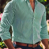 Light Slate Gray Men's Casual Striped Long Sleeve Shirt -  and White Vertical Pattern, Button- Collar Design, Non-Stretch Fabric, Suitable for Casual Attire, All Seasons | Fitted Cut