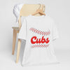 Lavender Cubs Baseball Tee — Vintage Script Baseball Stitch Design