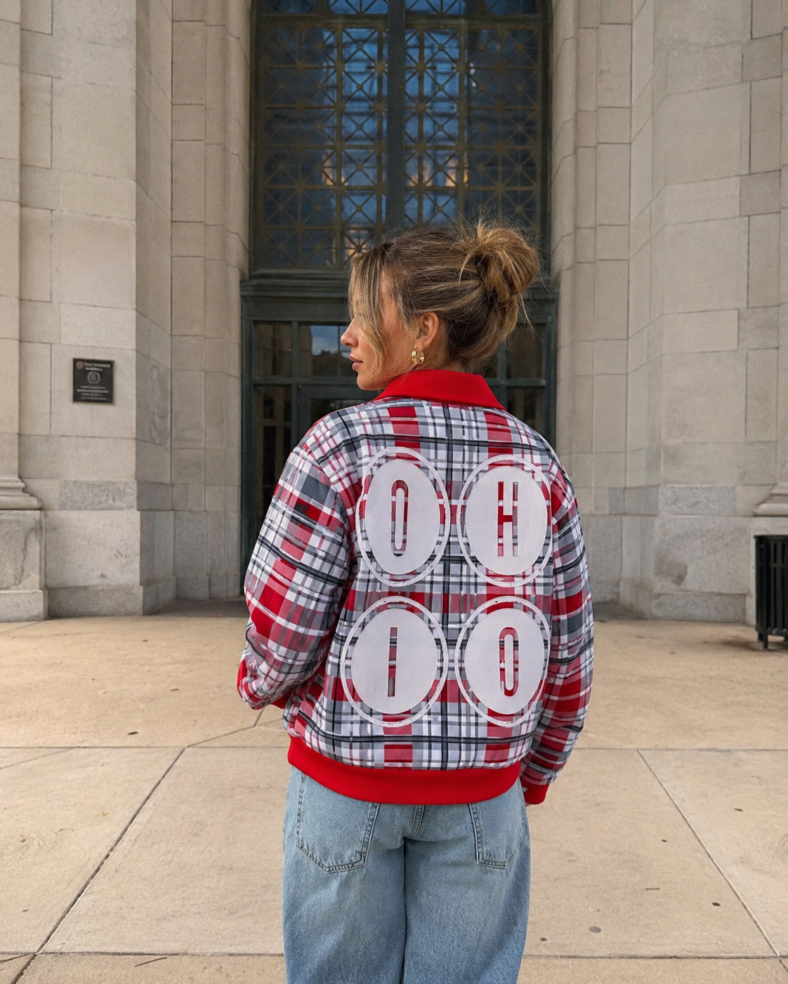 Ohio Plaid Jacket – Trendy Red Black Streetwear Game Day Fashion for Women