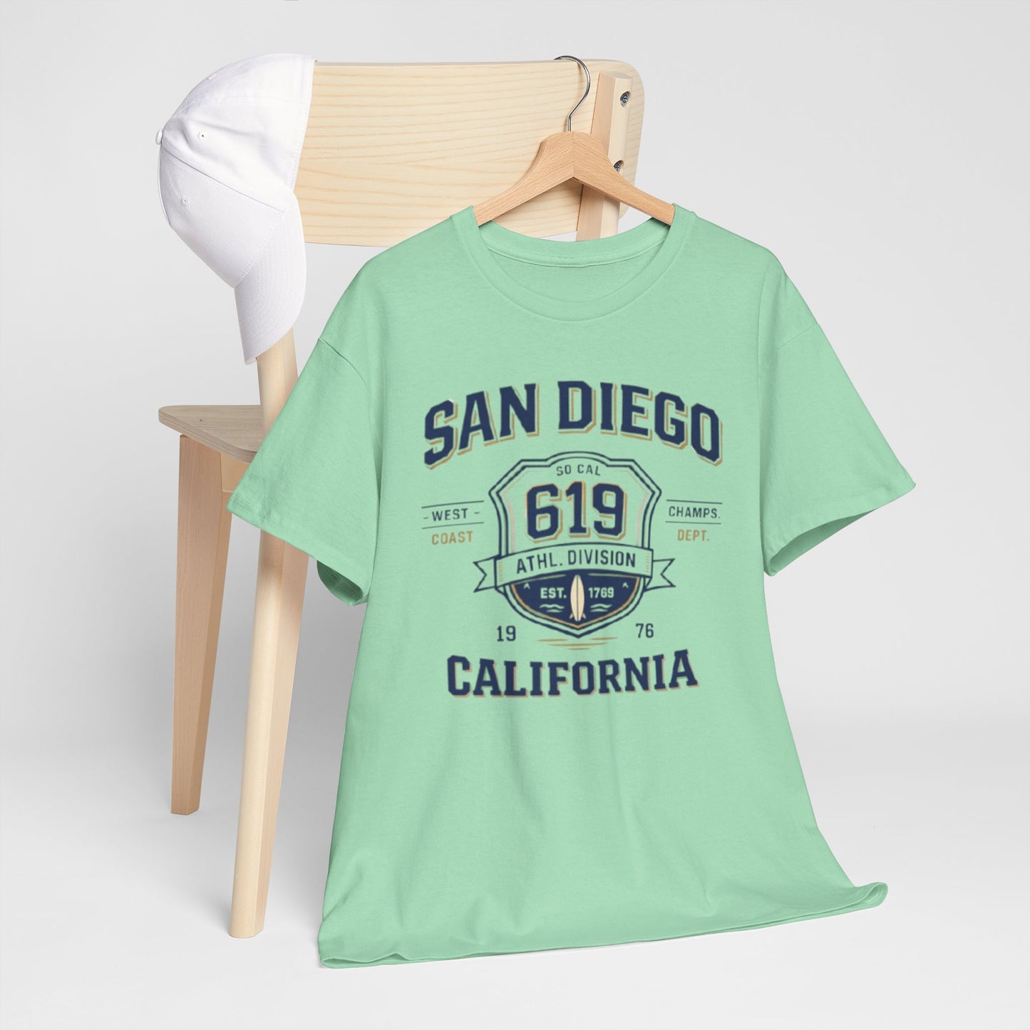 Gray San Diego 619 California Tee — Vintage Athletic City T‑Shirt