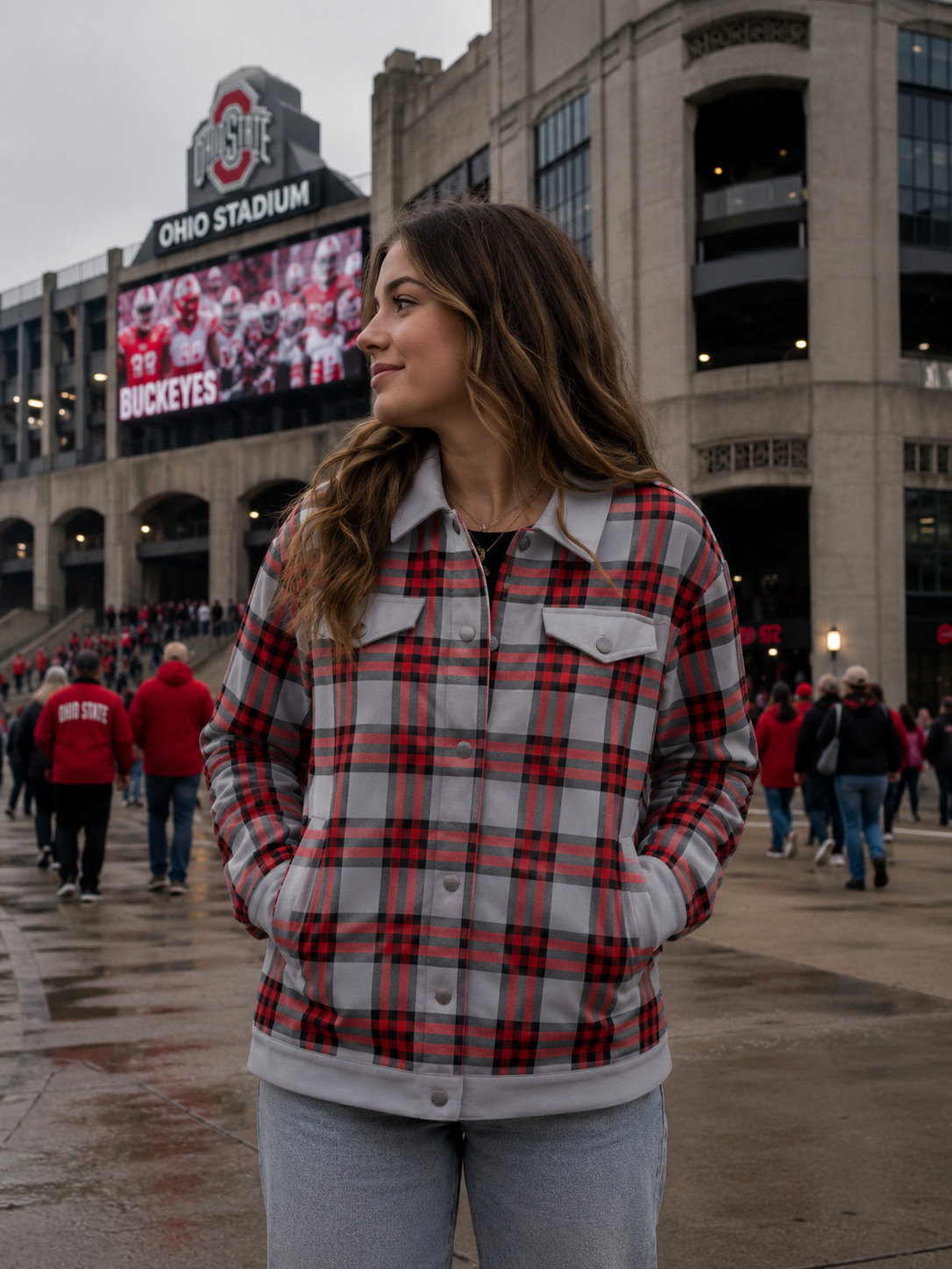 Ohio State - Buckeyes Plaid Game Day Jacket – Red Grey Stadium Style Streetwear for Football Fans streetwear fashion product image 4
