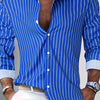 Royal Blue Men's Long-sleeve Shirt with Classic Cut Green Striped Business Shirt, Suitable for Men - Adults - Unisex - - Couples - Casual - Outdoor - Streetwear - Youth = Versatile for Business Casual, Machine Washable, Year-round Wear
