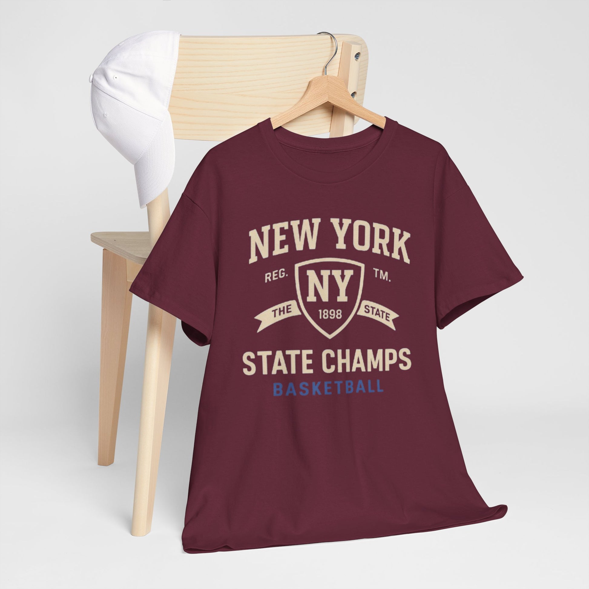 Dark Slate Gray New York State Champs Basketball T-Shirt — Vintage Collegiate Tee