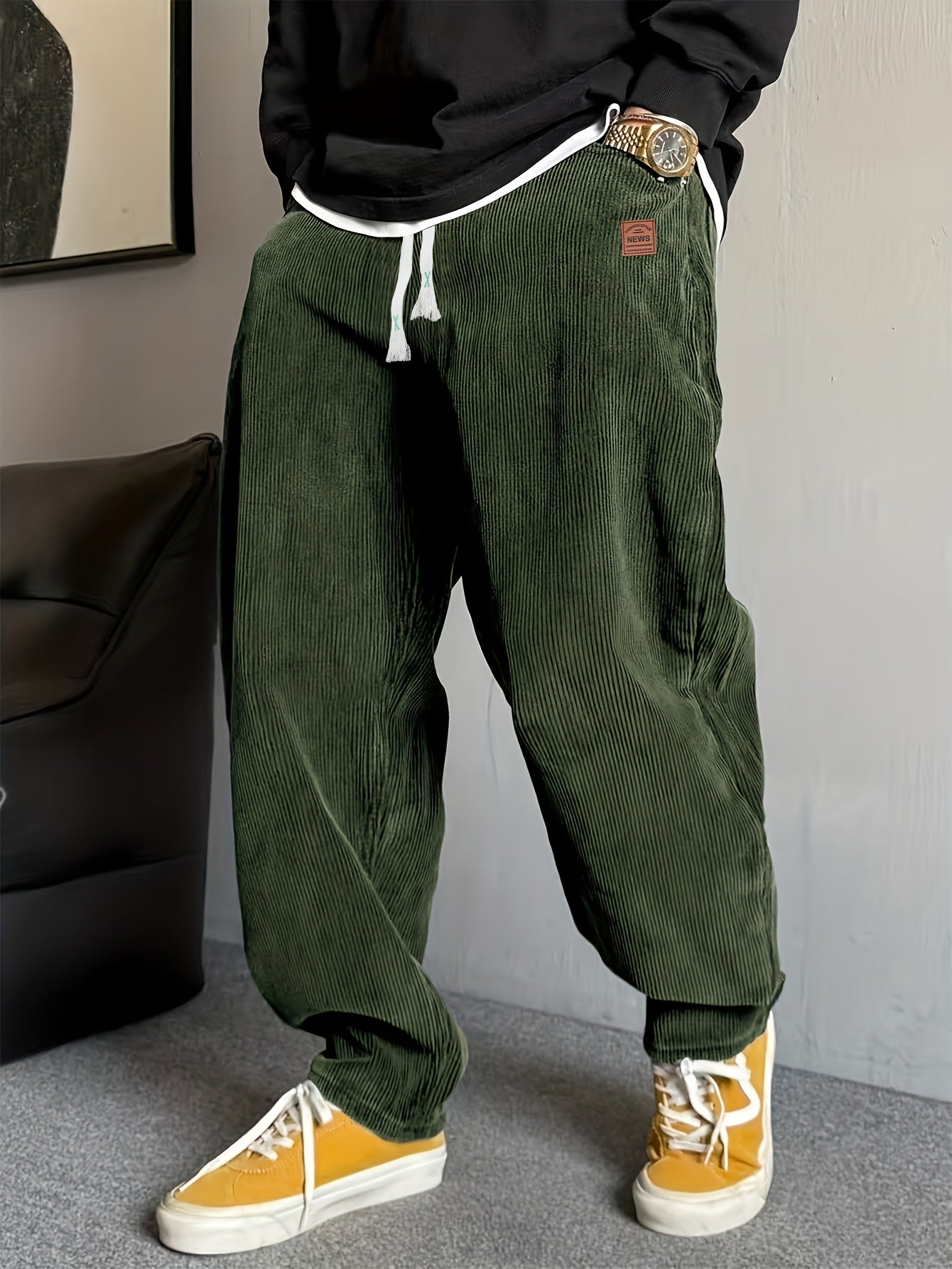 Men'S Corduroy Straight-Leg Pants | Drawstring Waist, Belt Closure, Comfortable And Versatile, Ideal For Fall/Winter