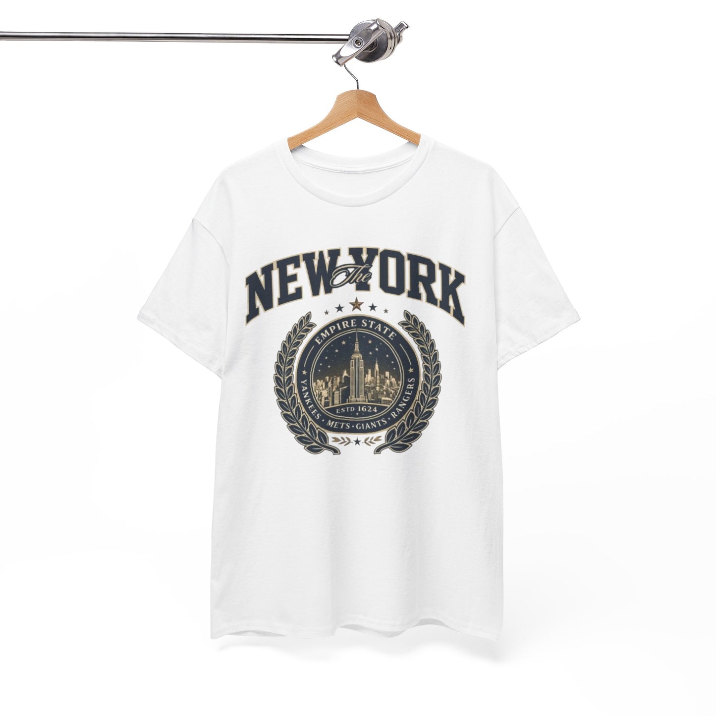 New York Vintage Crest Tee arched collegiate lettering t-shirt