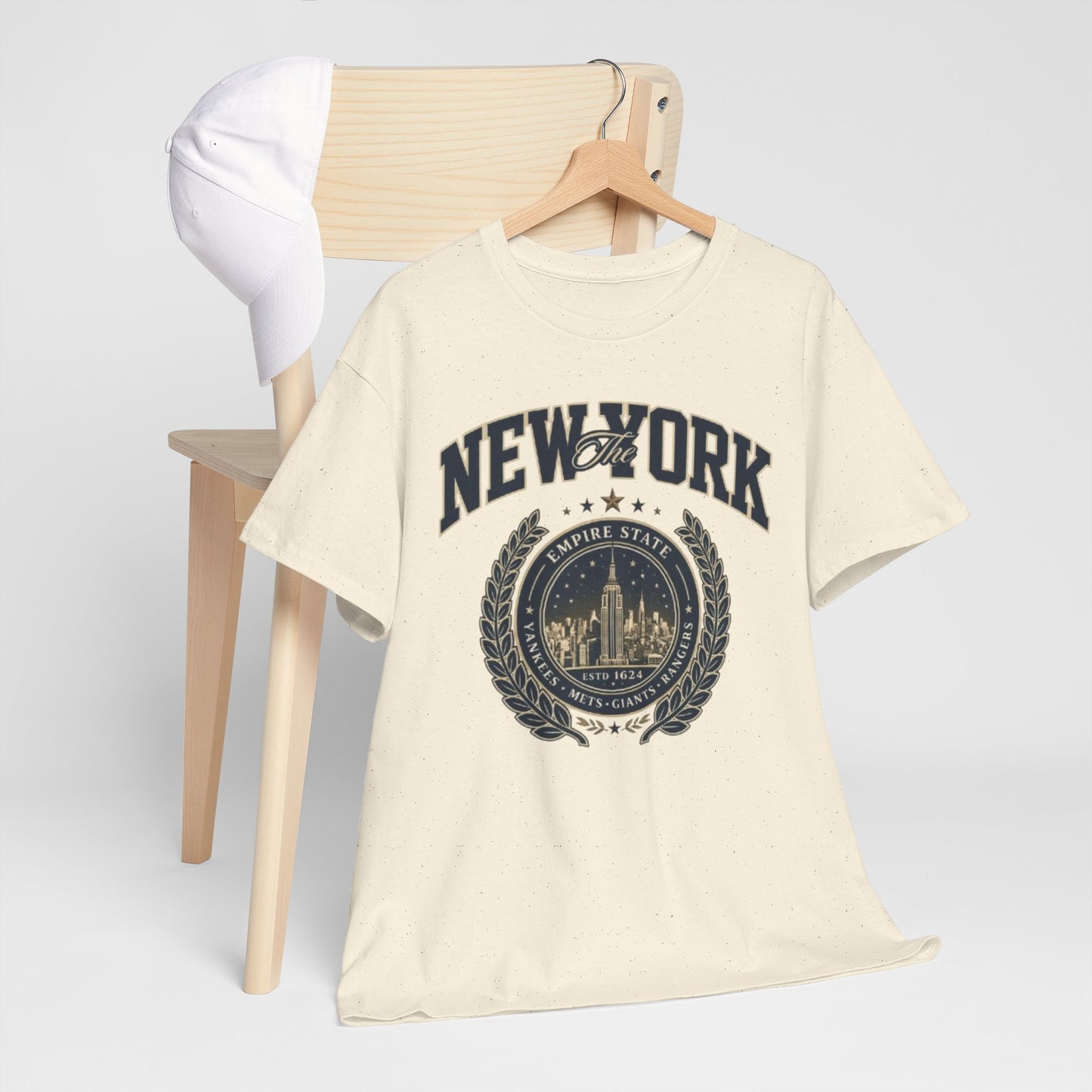 New York Vintage Crest Tee arched collegiate lettering t-shirt