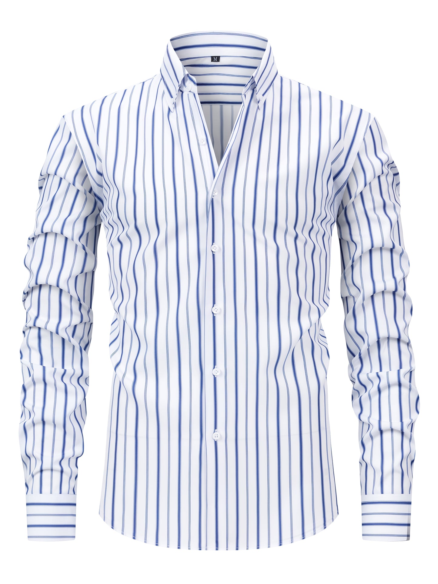 Light Gray Men's New Thin Digital Print Striped Long Sleeve Shirt, Wrinkle-, No Ironing, Versatile Fashion Date Shirt