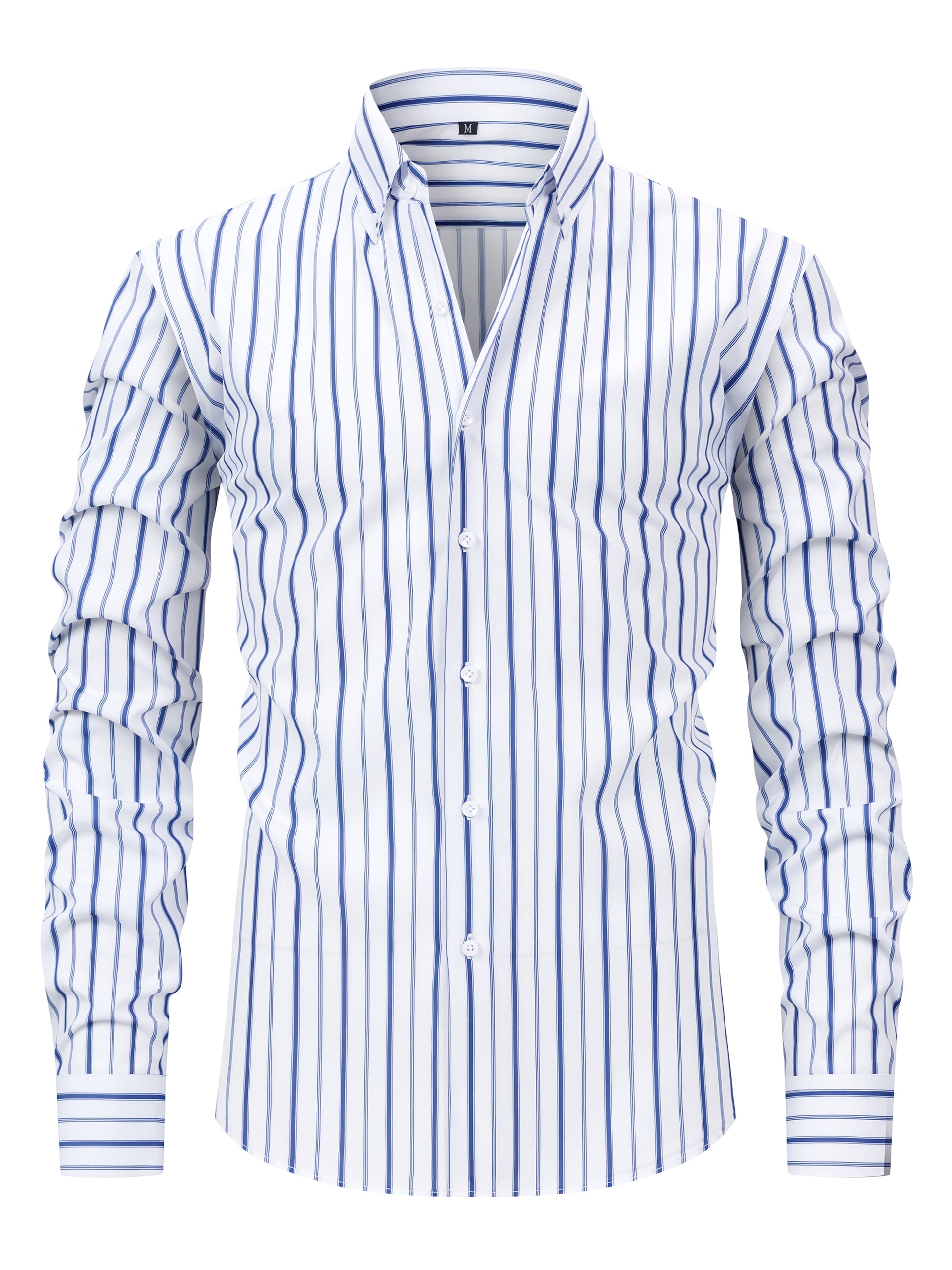 Light Gray Men's New Thin Digital Print Striped Long Sleeve Shirt, Wrinkle-, No Ironing, Versatile Fashion Date Shirt