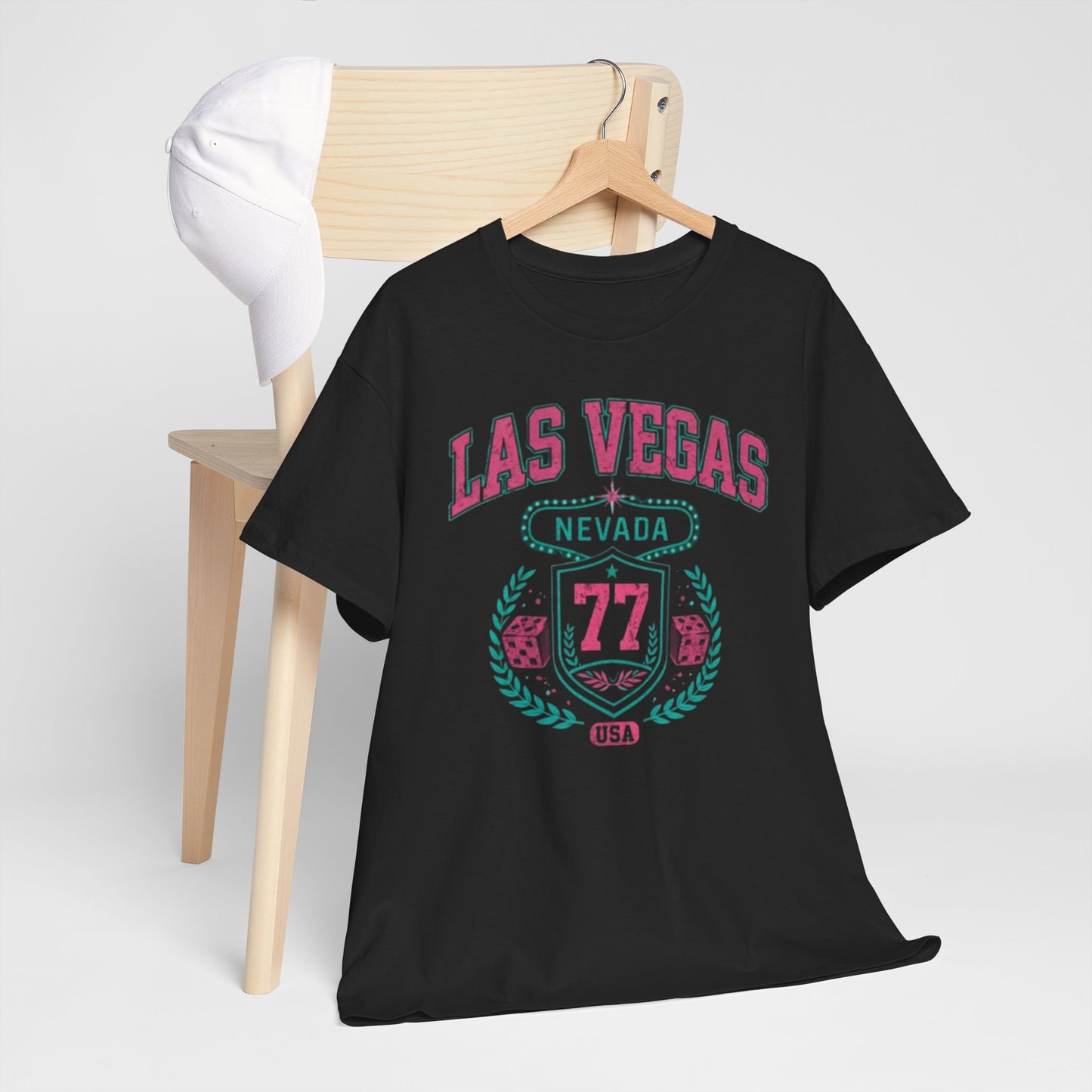 Dark Slate Gray Las Vegas Nevada '77 Crest Tee — Vintage Casino Travel Shirt