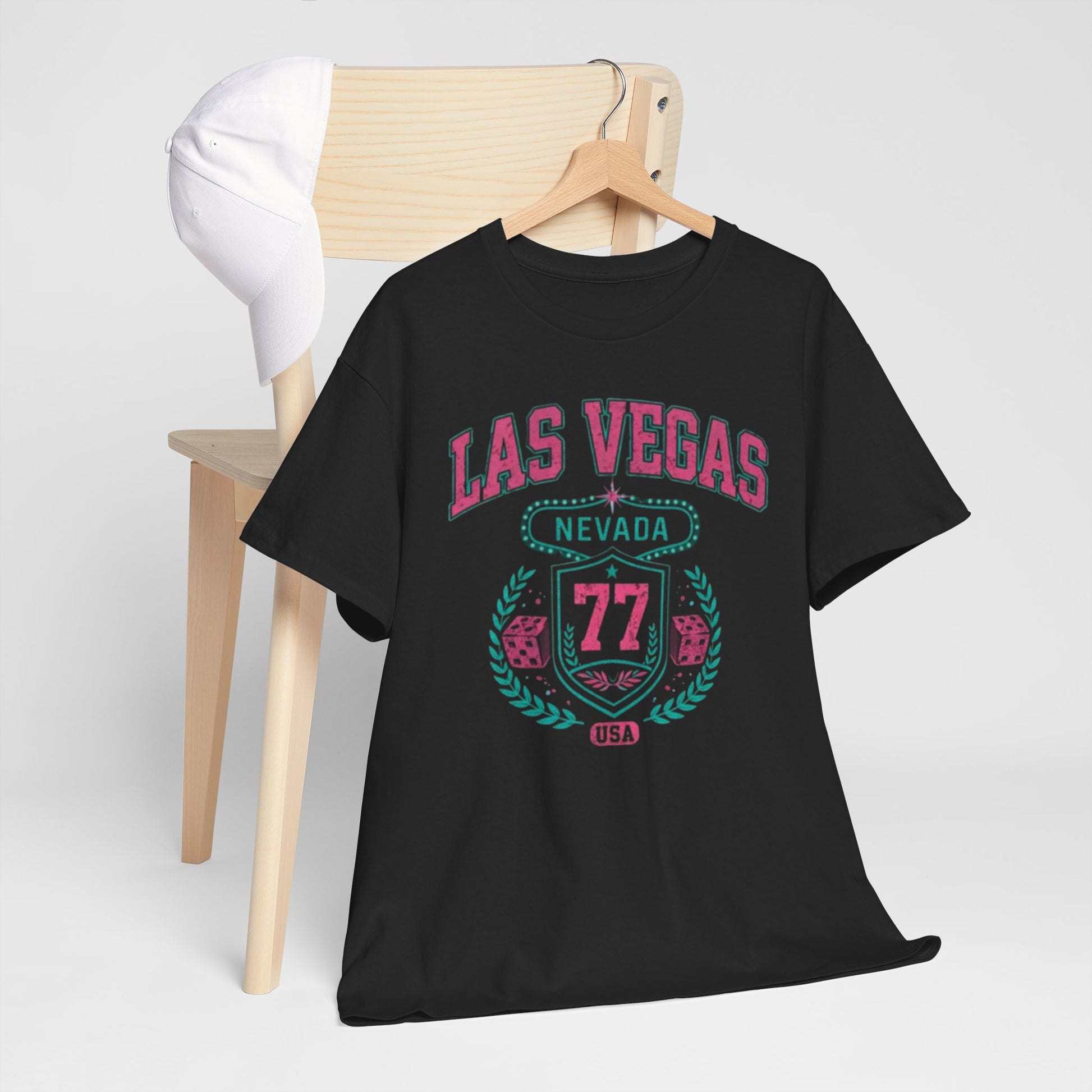 Dark Slate Gray Las Vegas Nevada '77 Crest Tee — Vintage Casino Travel Shirt
