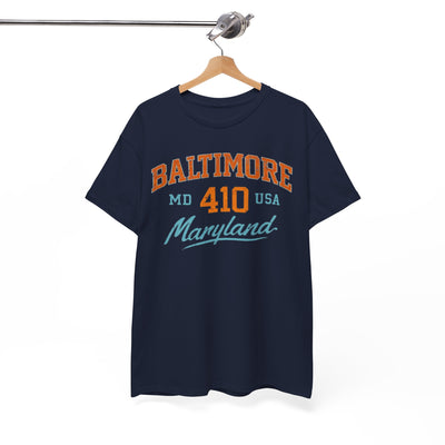 Baltimore 410 Maryland T-Shirt — Vintage varsity style, retro athletic Tee – lightweight game day shirt, game day outfit, image 1.0