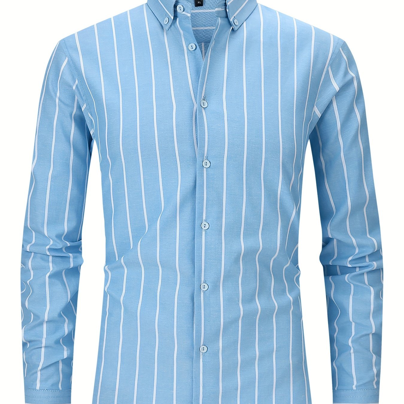 Sky Blue Men'S Long-Sleeve Striped Woven Dress Shirt Made of Pure