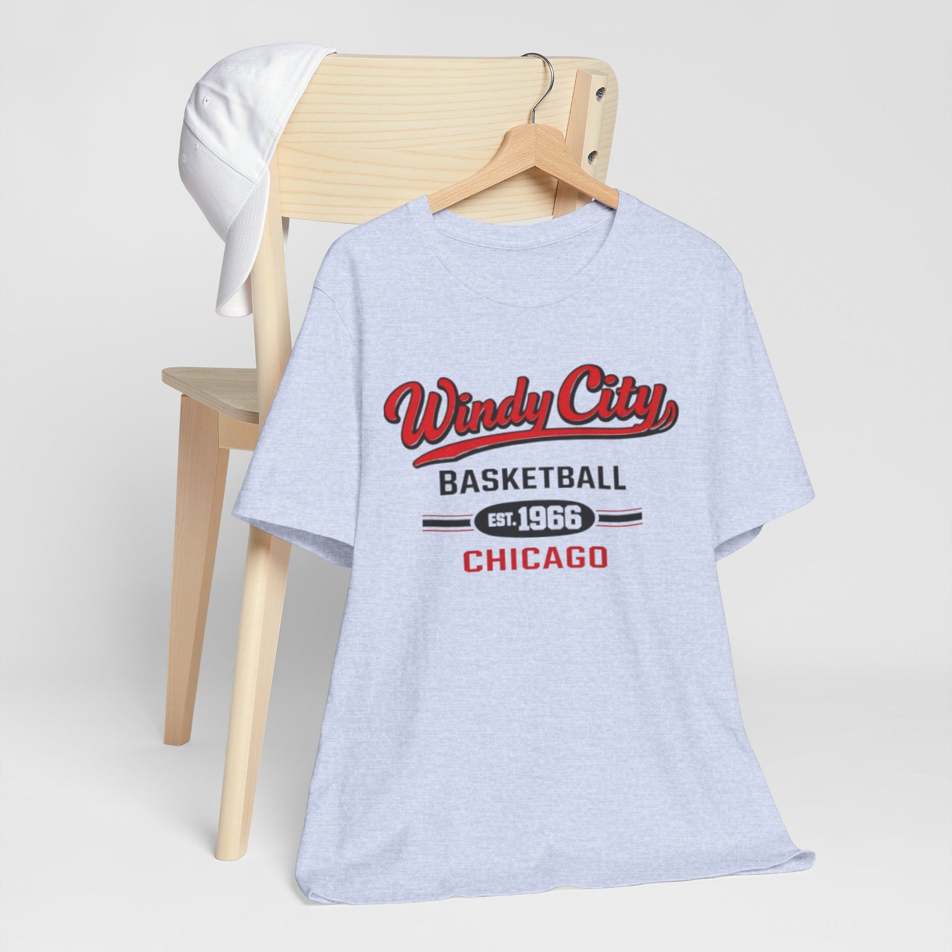 Light Gray Windy City Basketball Tee – Chicago Est. 1966 Vintage Sports T-Shirt