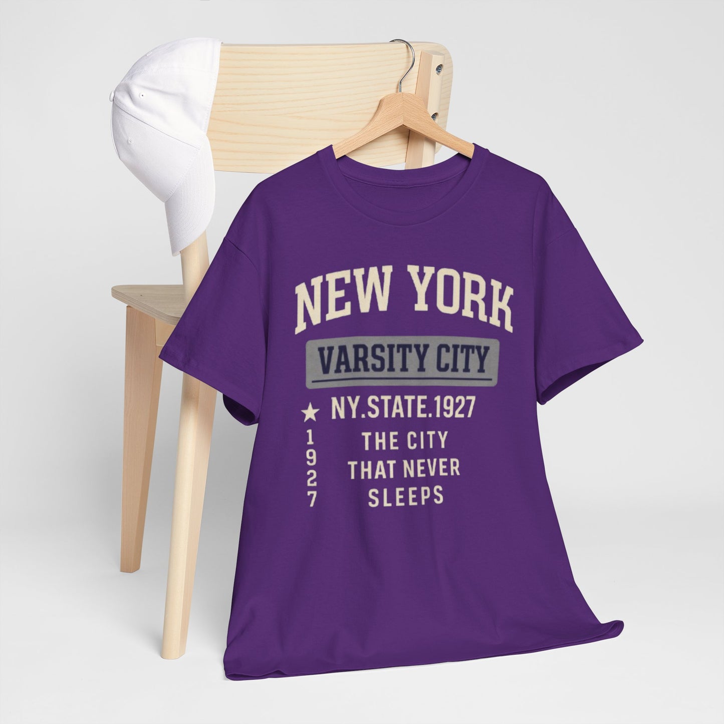 Lavender New York Varsity City T-Shirt — 'The City That Never Sleeps' Vintage Tee