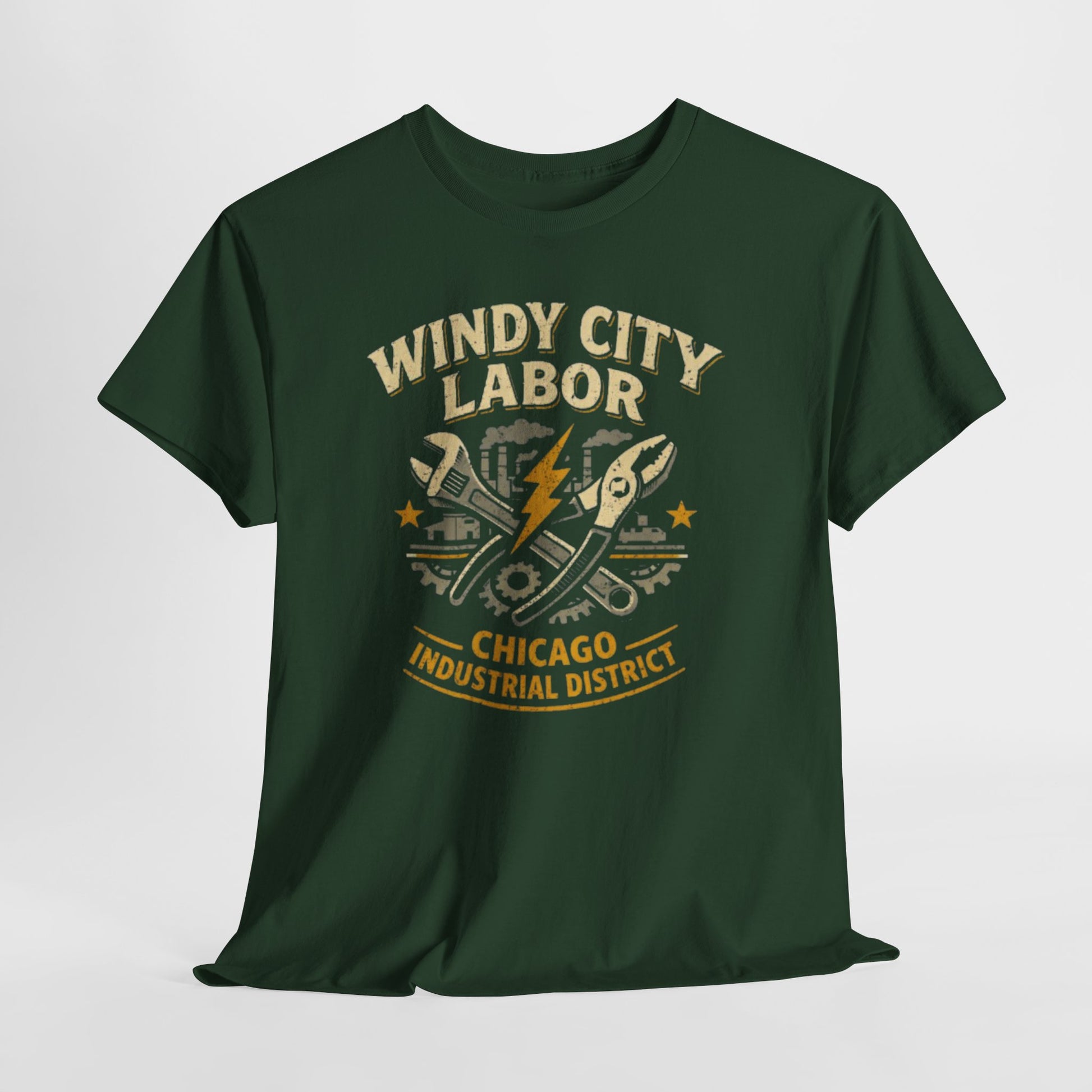 Dark Slate Gray Windy City Labor Chicago Industrial District T-Shirt – Vintage Worker Graphic Tee