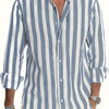 White Smoke Men's Casual Striped Long Sleeve Shirt with Turn- Collar and Buttons, Suitable for Dating, Beach, Vacation, Spring, Autumn, and Winter Seasons