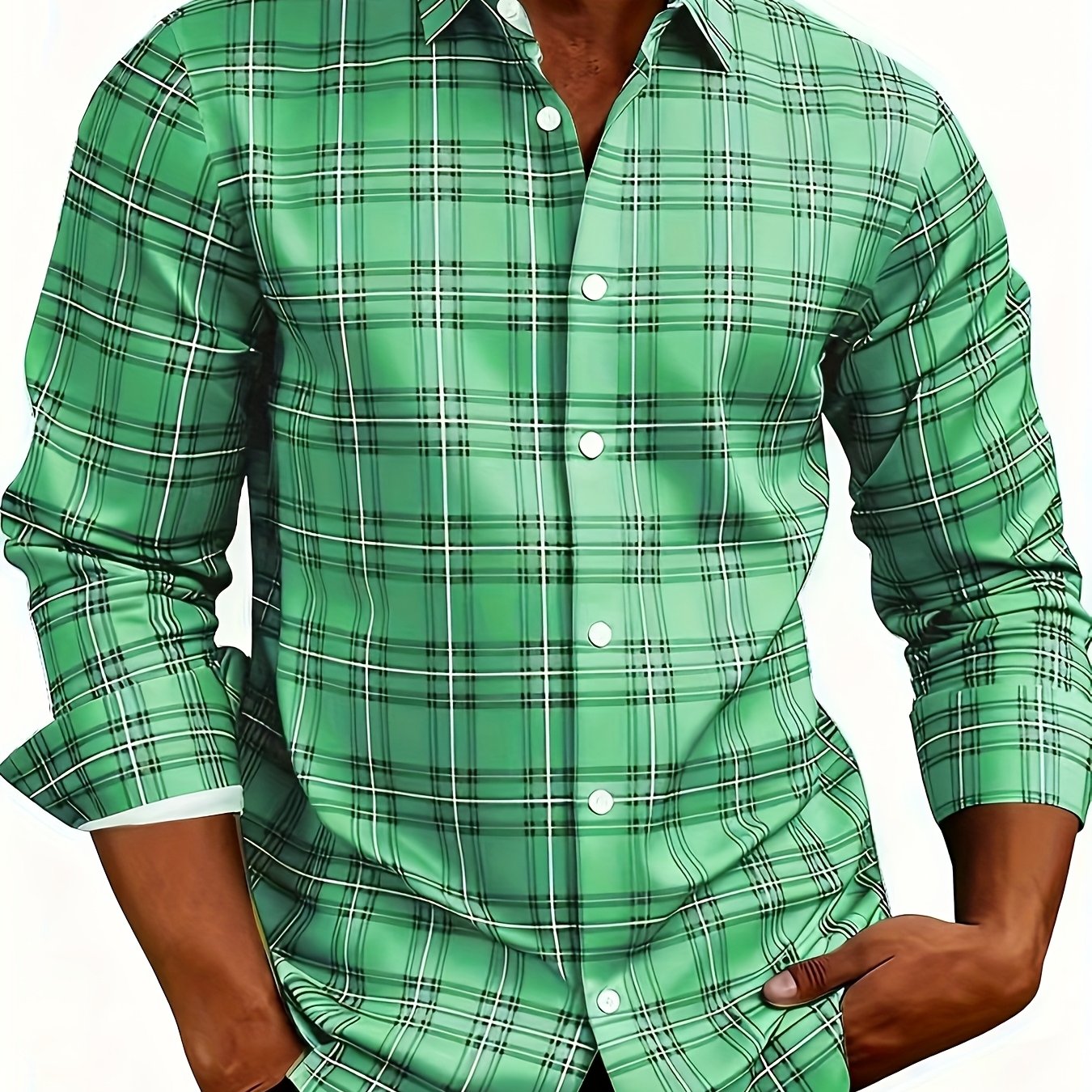 White Smoke Men'S Plaid Long-Sleeve Shirt with 3D Digital Printing, Suitable for Casual Outings, Entertainment, And Gatherings