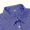 Dark Slate Blue Men's Slim Fit Long Sleeve Shirt - Black & White Classic Plaid Pattern, Business Casual Button-Up Shirt, Machine Washable Summer Office & Formal Wear, Business Casual Wear | Collared Shirt | Stylish Checkered Pattern