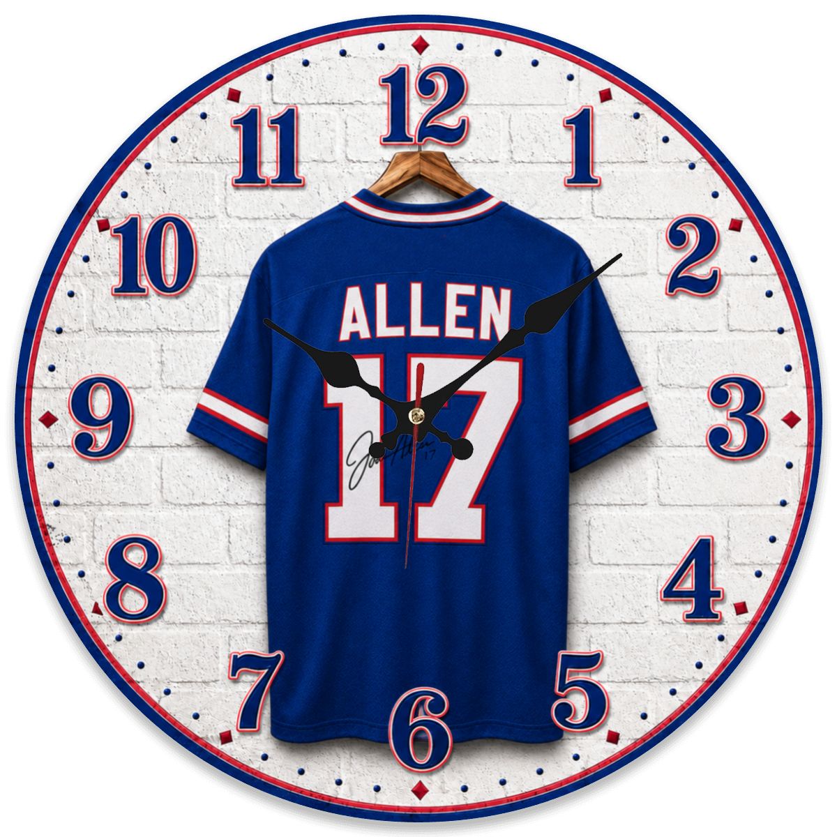 Wall clock with a blue sports jersey design featuring the name 'Allen' and number '17'.