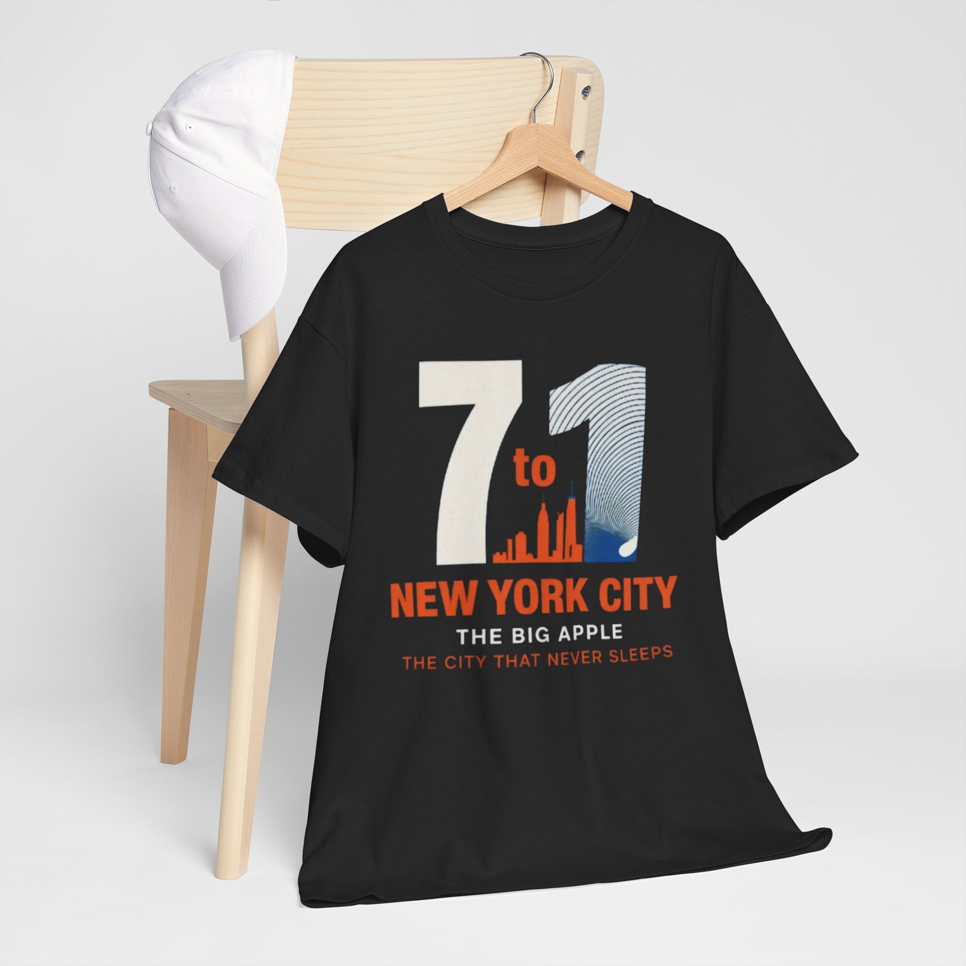 Dark Slate Gray New York City 7 to 1 Skyline Tee — The City That Never Sleeps
