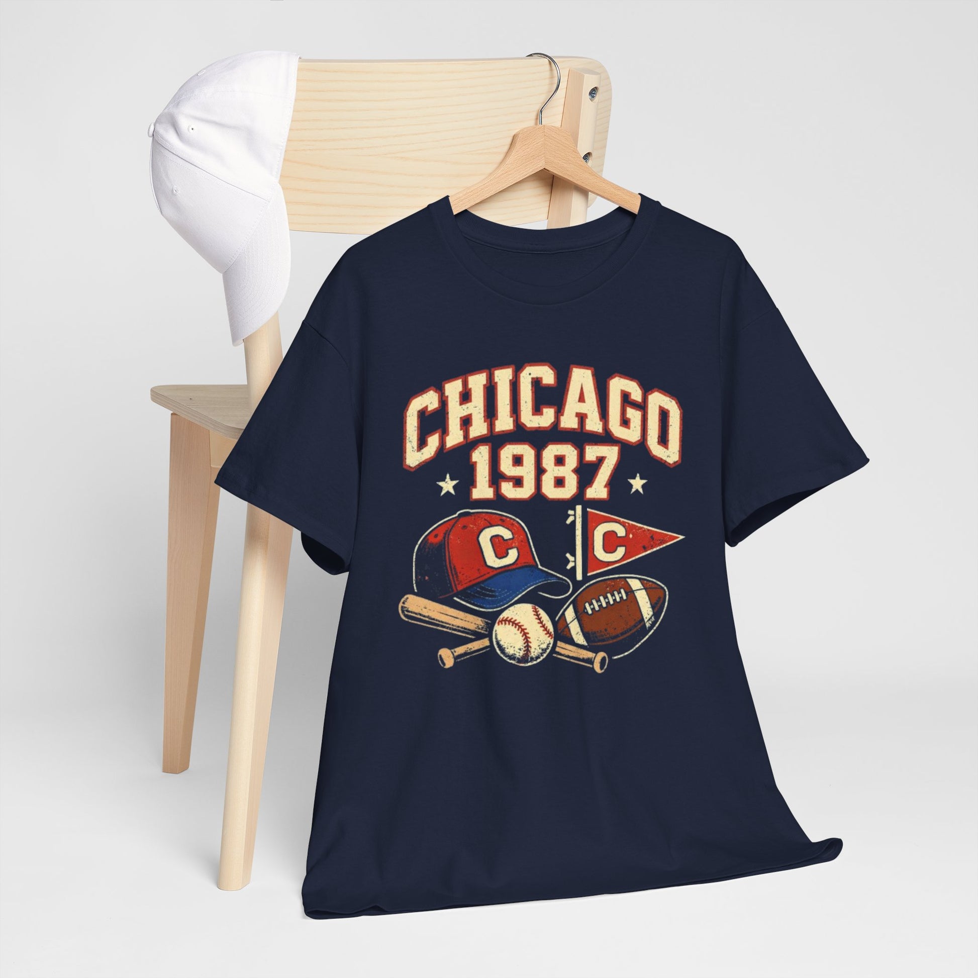 Dark Slate Gray Chicago 1987 Vintage Sports T-Shirt – Retro Baseball and Football Graphic Tee