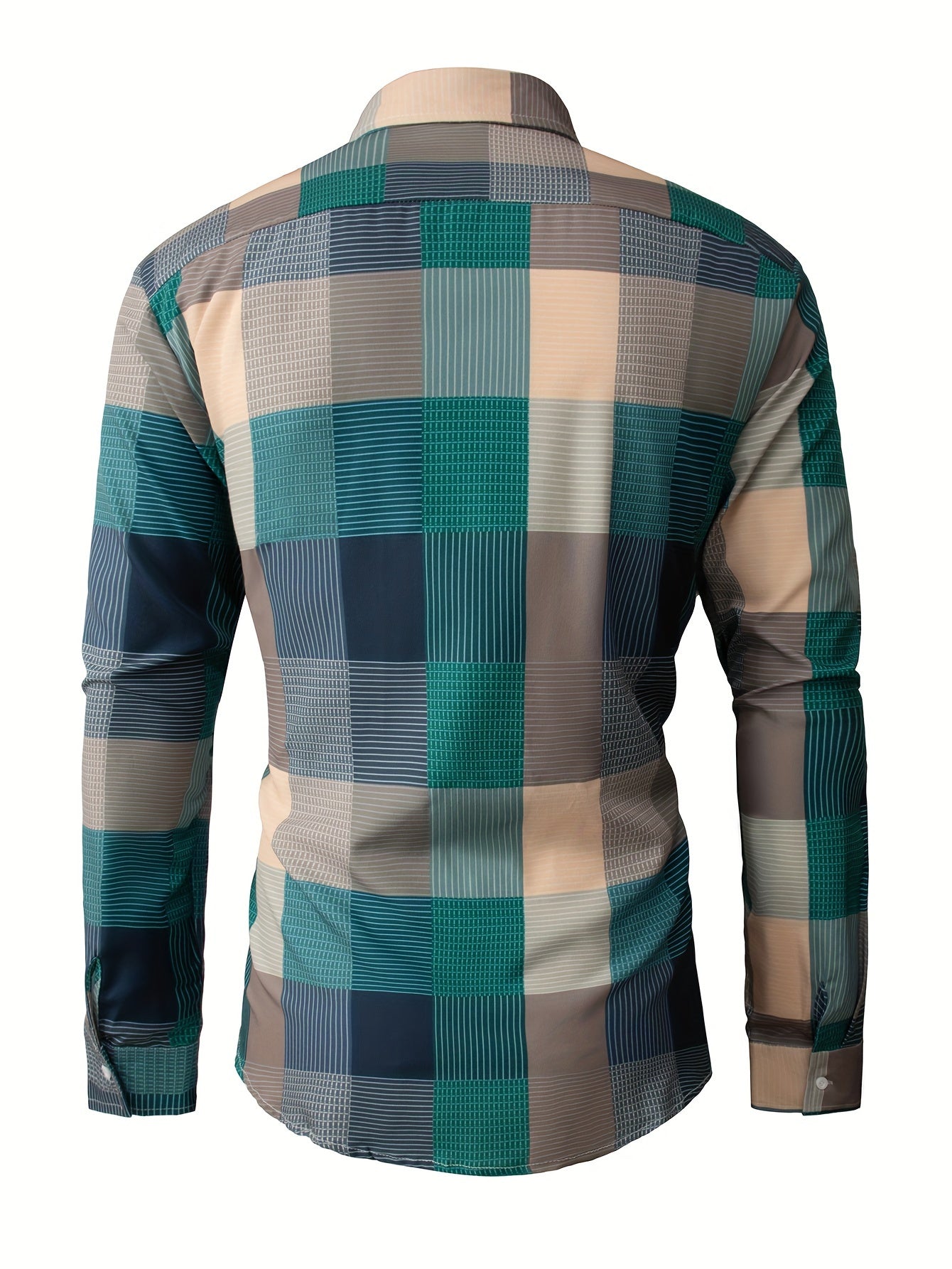 White Smoke Men'S Casual Lapel Collar Shirt | Loose Fit, Long Sleeve, Plaid Pattern, Single Breasted, Non-Stretch Fabric, Ideal for Daily and Semi-Formal Wear, Hand Washable