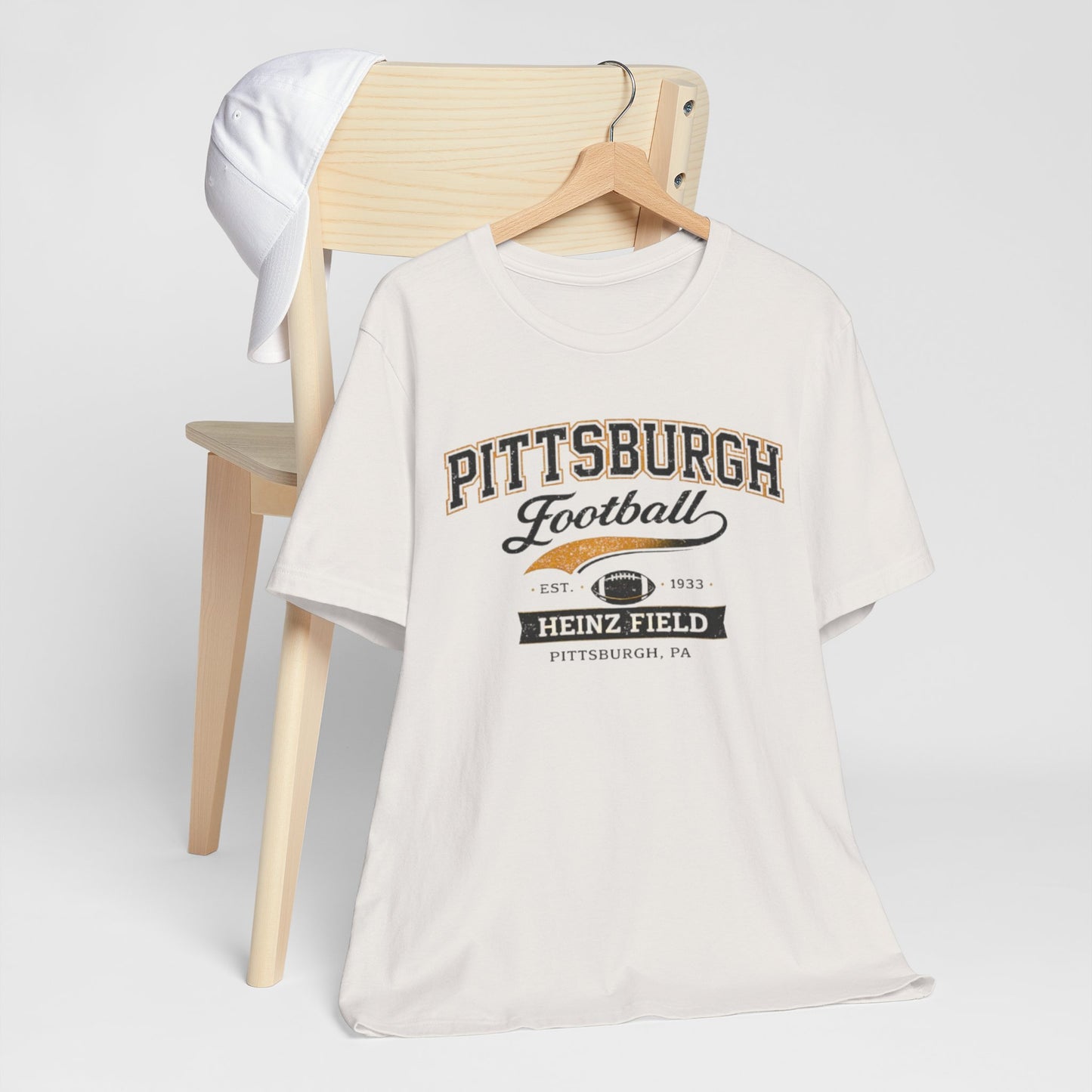 Antique White Pittsburgh Football T‑Shirt — Heinz Field Vintage Crew Tee