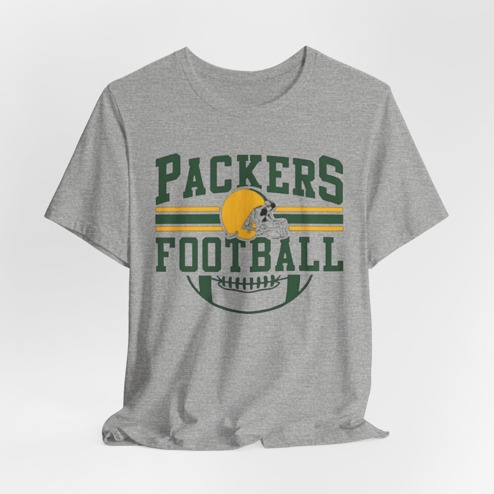 Lavender Packers Football T-Shirt — Retro Helmet & Stripes Fan Tee