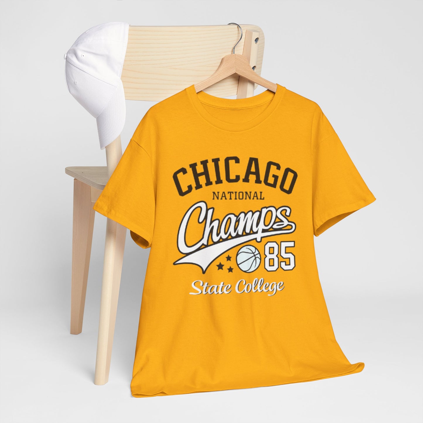 Goldenrod Chicago Champs State College T-Shirt – Basketball Streetwear Varsity Tee