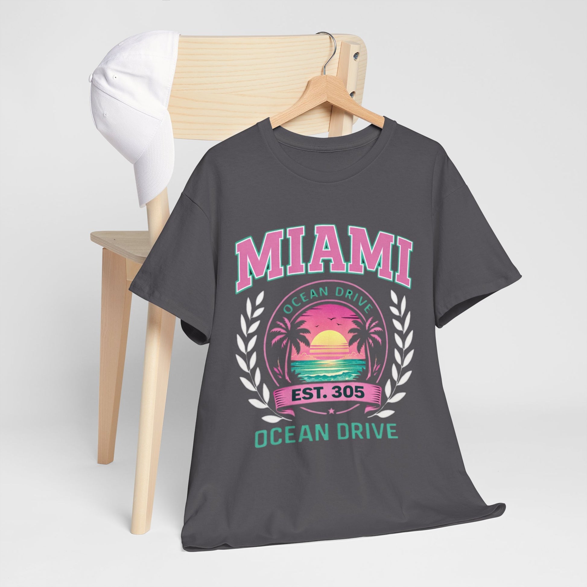 Lavender Miami Ocean Drive Est. 305 T-Shirt – Retro Sunset Beach Streetwear Tee