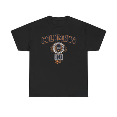 Dark Slate Gray Columbus Ohio Seal T-Shirt — Retro City Skyline Tee