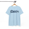 White Smoke Indiana Pacers  Script T‑Shirt — Retro Basketball Tee with Ball Accent